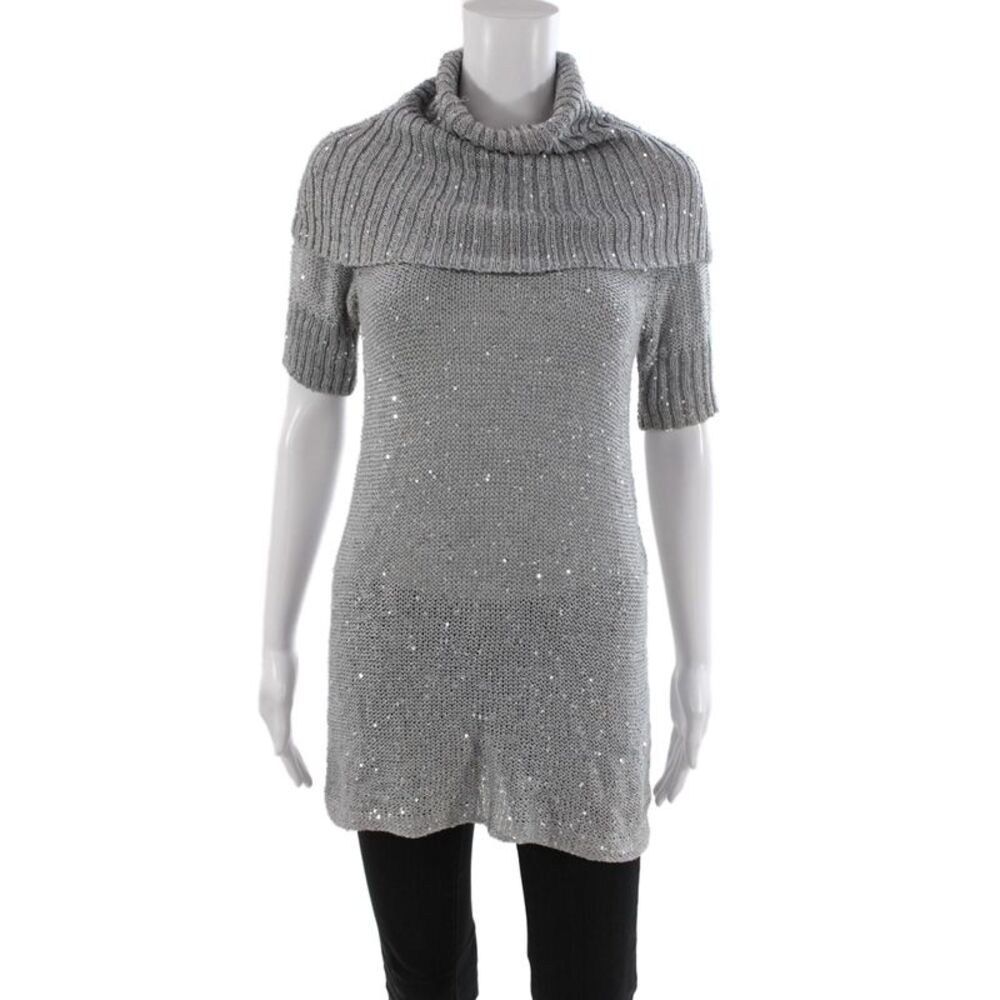 Alice + Olivia Womens Sparkly Gray Cowl Neck Pullover Sweater Size XS